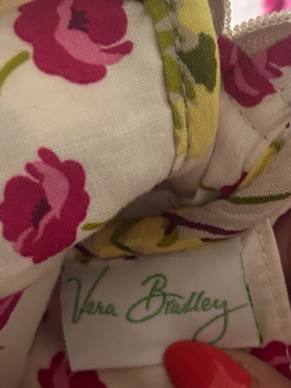 Vera Bradley Cream Crossbody flap over Pink & Green Floral adjustable strap - Picture 12 of 12